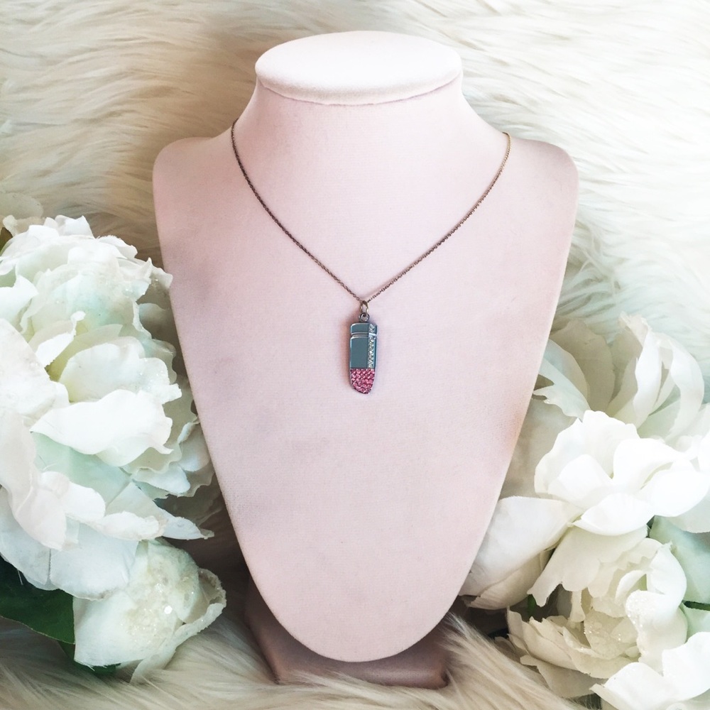 Hello Drama Silver Lipstick Bullet Necklace